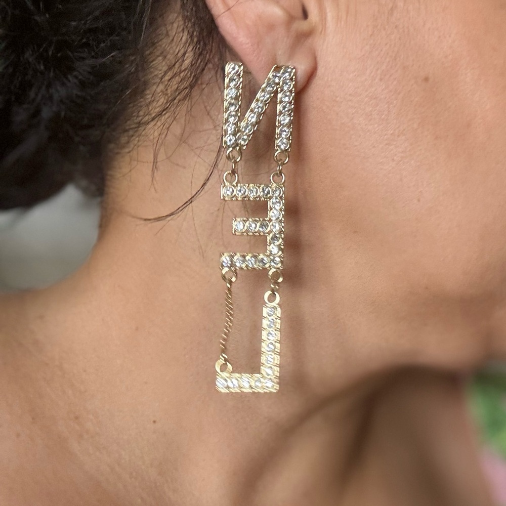 CHANEL Gold Dangle Earrings with Sparkling Accents - Picture 3 of 7